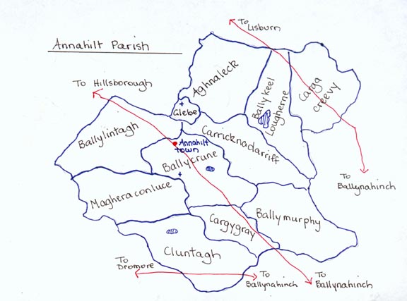 Townlands in Annahilt parish & main roads