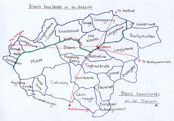 Townlands of Blaris Parish with main roads