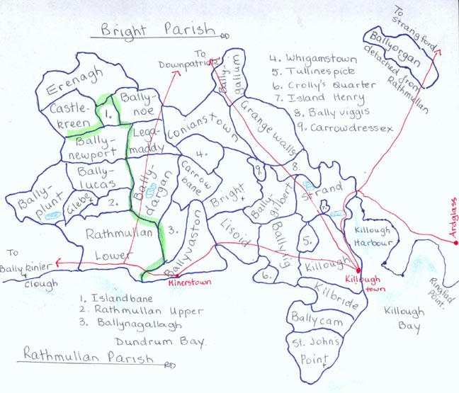 Bright townlands, right & Rathmullan townlands on left